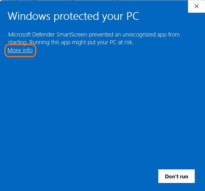 The Windows blue screen with More info highlighted