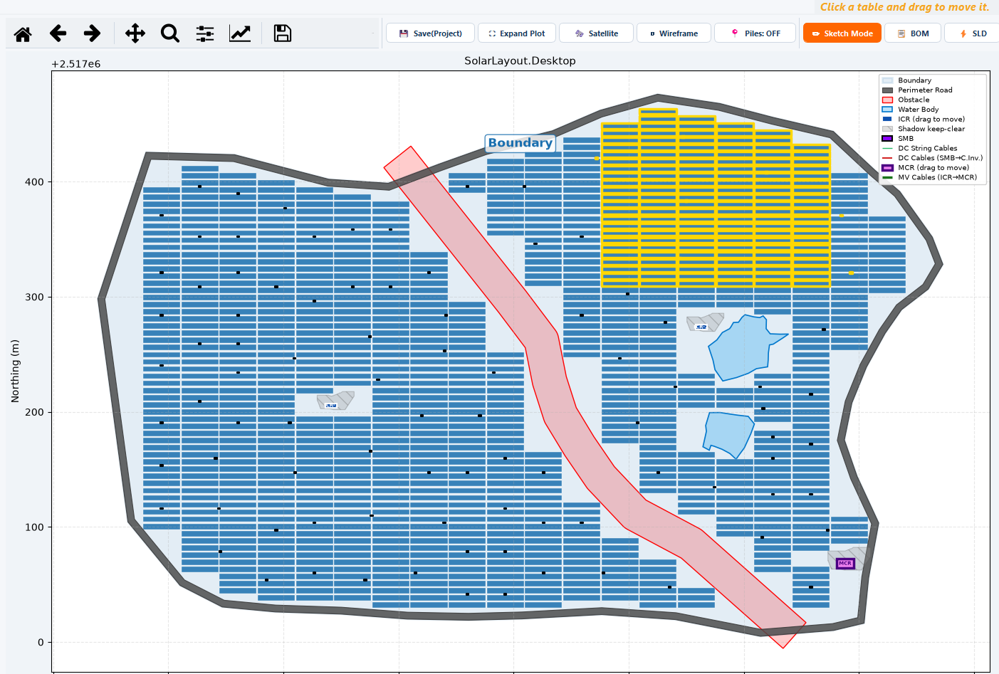 Several tables highlighted as a selection after a rubber-band drag.